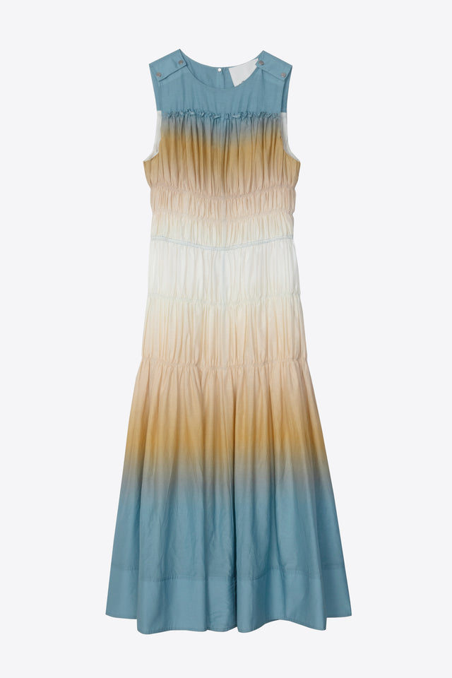 Ombré Voile Gathered Maxi Dress