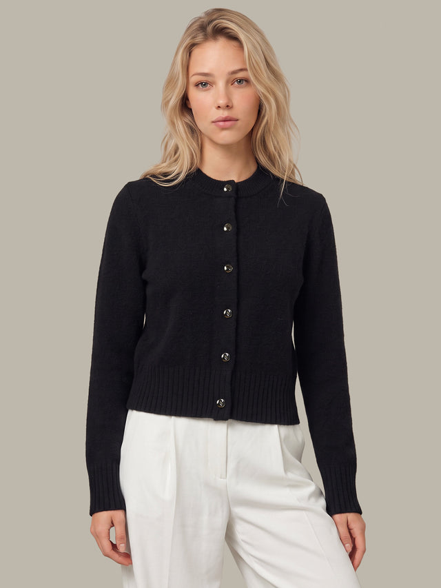 James Fuzzy Button Crew Cardigan