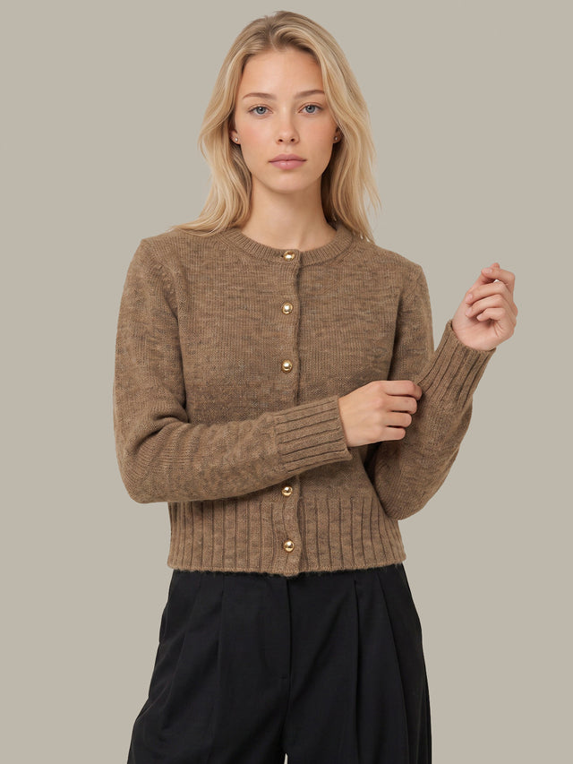 James Fuzzy Button Crew Cardigan