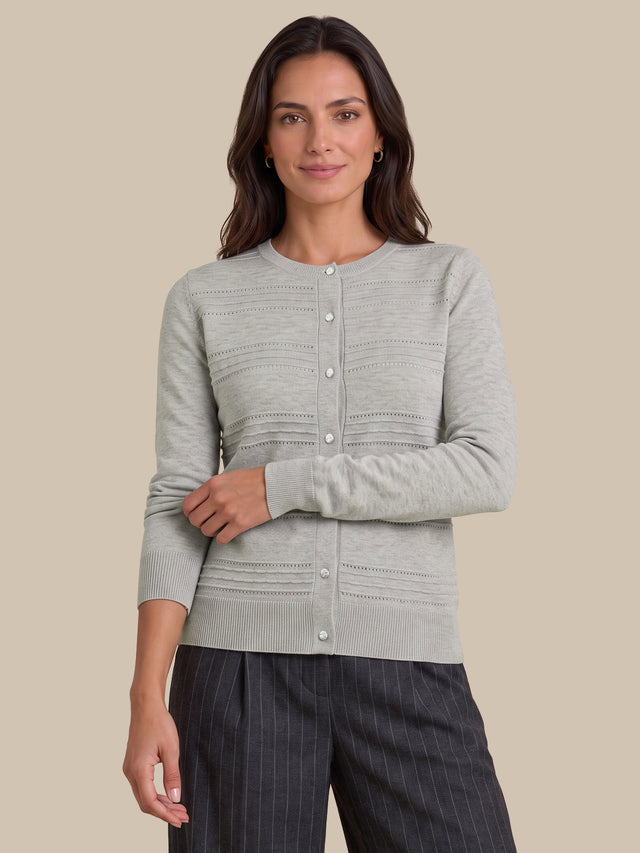 Textured Pointelle Crewneck Cardigan