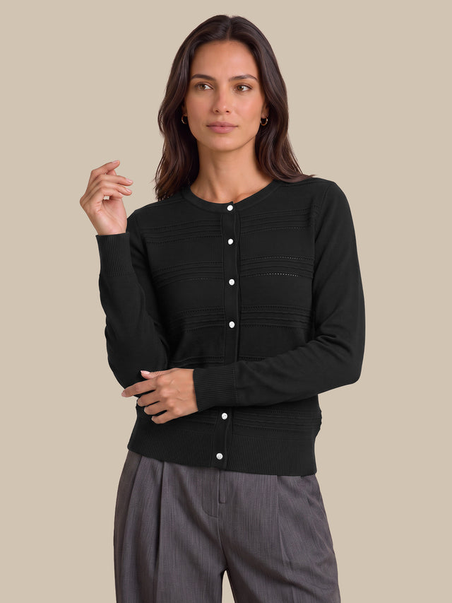 Textured Pointelle Crewneck Cardigan