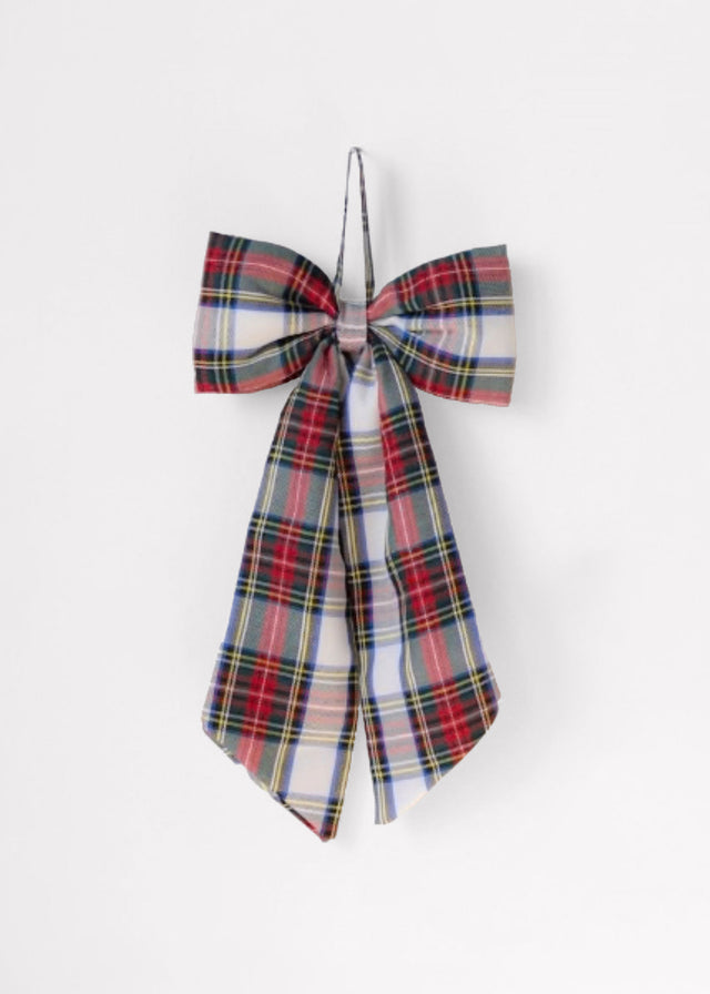 Plaid Christmas Bow Decoration with Ribbon - 9.75"