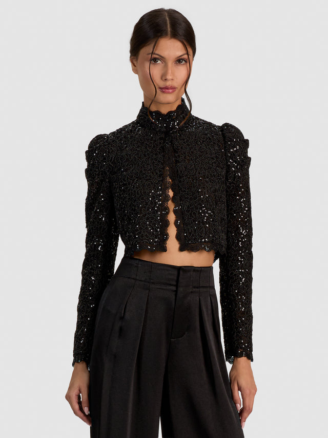 THOMASINA EMBELLISHED LACE JACKET - BLACK