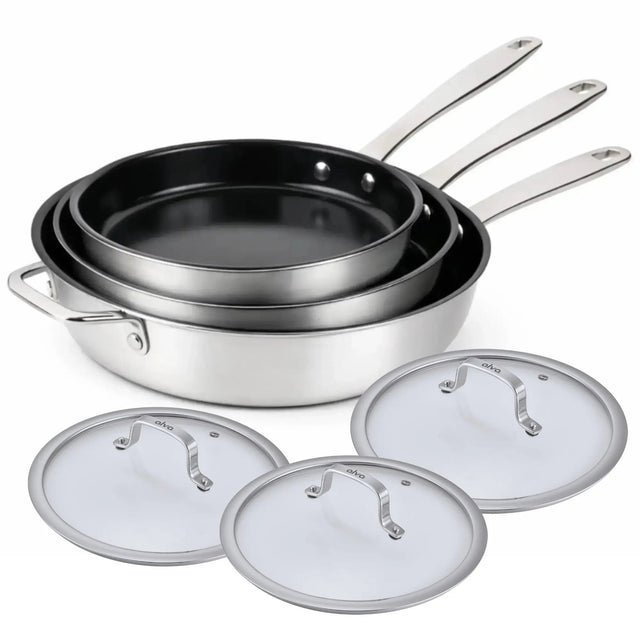 5-Ply Nonstick Frying Pan Set + Lids, 6-Piece