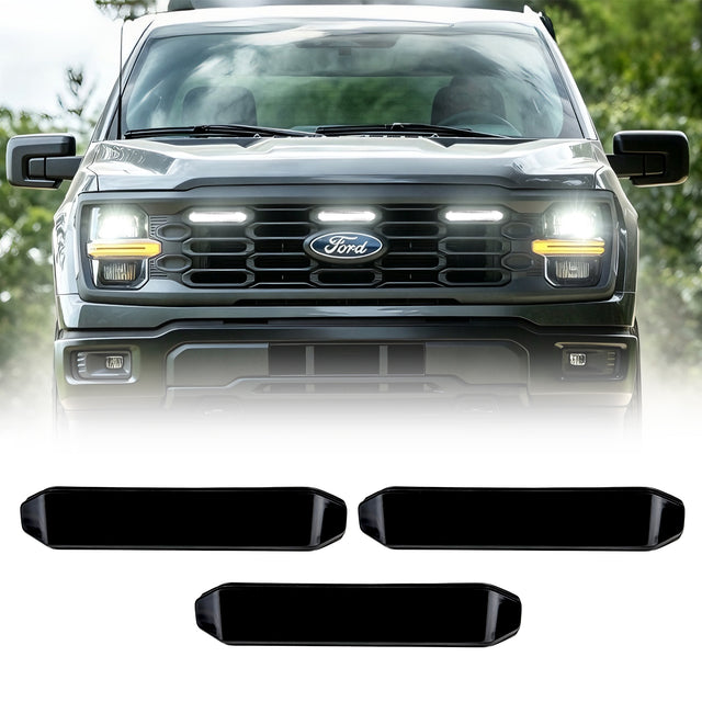 Smoked Lens White LED Raptor Style Grille Lights for 2024+ Ford F-150 XL(3PC Kit) (ETA Mid October)