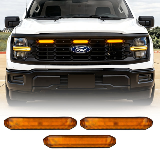 Amber LED Raptor Style Grille Lights for 2024+ Ford F-150 XL (3PC Kit) (ETA Mid October)