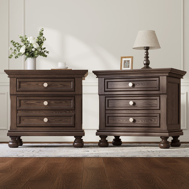 Bobbin Dark Solid Wood Nightstands Set