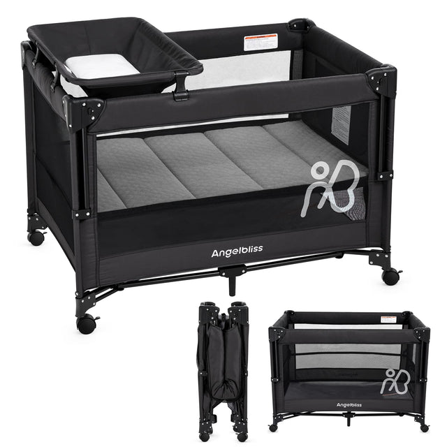 One-Push Setup Baby Bassinet & Pack and Play - Bedside Crib with Diaper Changer BN11