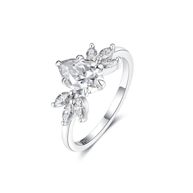 Pear Shaped Moissanite Solitaire Engagement Promise Rings 1.5CT