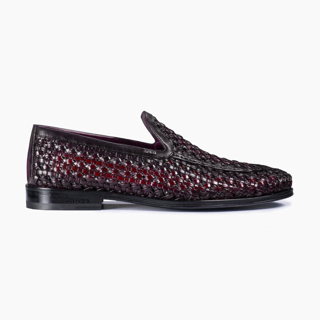 Men's Burgundy Woven Leather Loafer