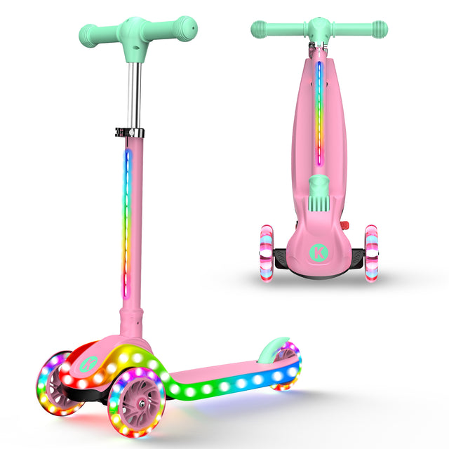 3 Wheel with Light Patterns, Adjustable Height Foldable Scooter for Boys Girls Ages 3-12, Light-Up Handlebars & Deck, 130lbs Weight Limit, Gift for Toddlers, Pi