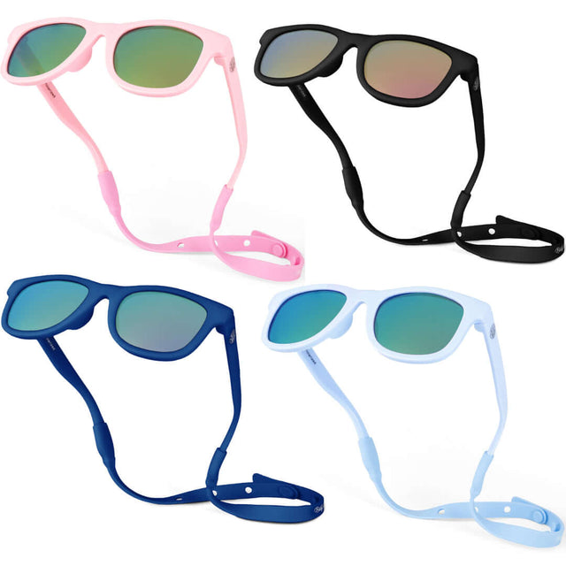 Polarized Baby Sunglasses with Strap 0-24 Months – Sky Blue / Navy Blue / Black / Barbie Pink