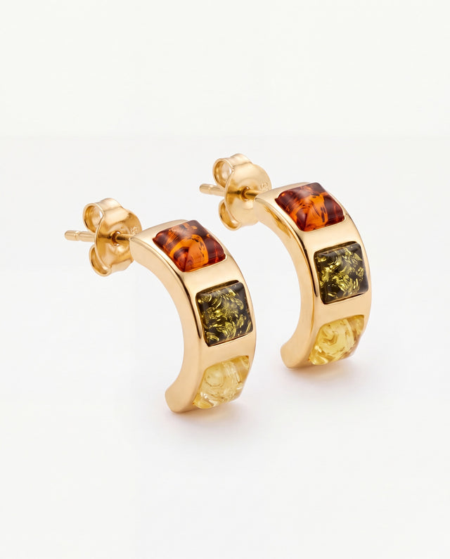 Gold Multicolour Baguette Amber Earrings