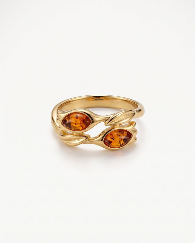 Gold Amber Tulip Ring