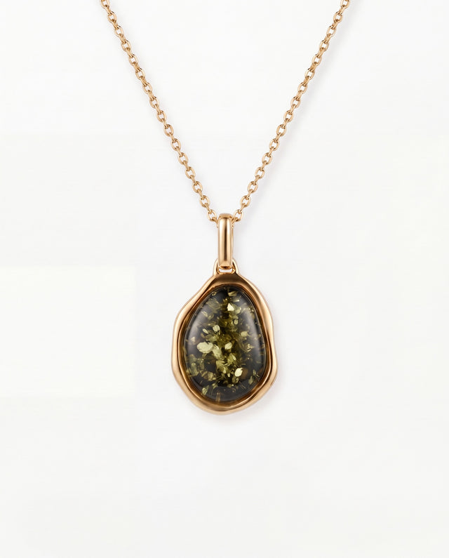 Gold Green Amber ELEMENT Pendant Necklace