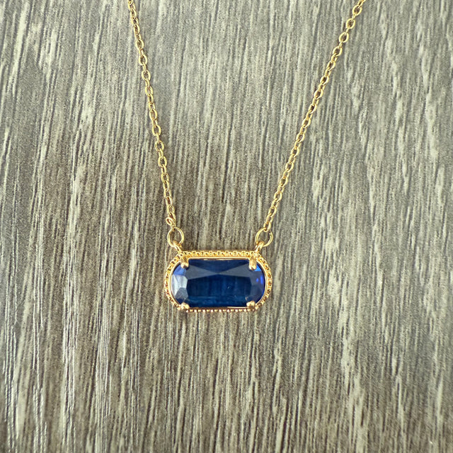 Gemstone Gold - Elegant Trendy Necklace 18K Plated Gold 17" - 18" Clear Blue Lapis