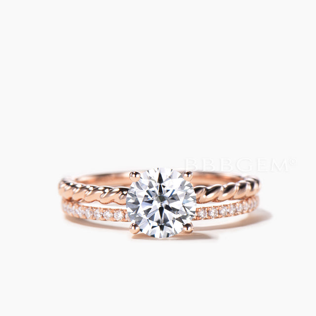 Round Cut IGI Certificate Lab Grown Diamond Solitaire Ring Twisted Bridal Set