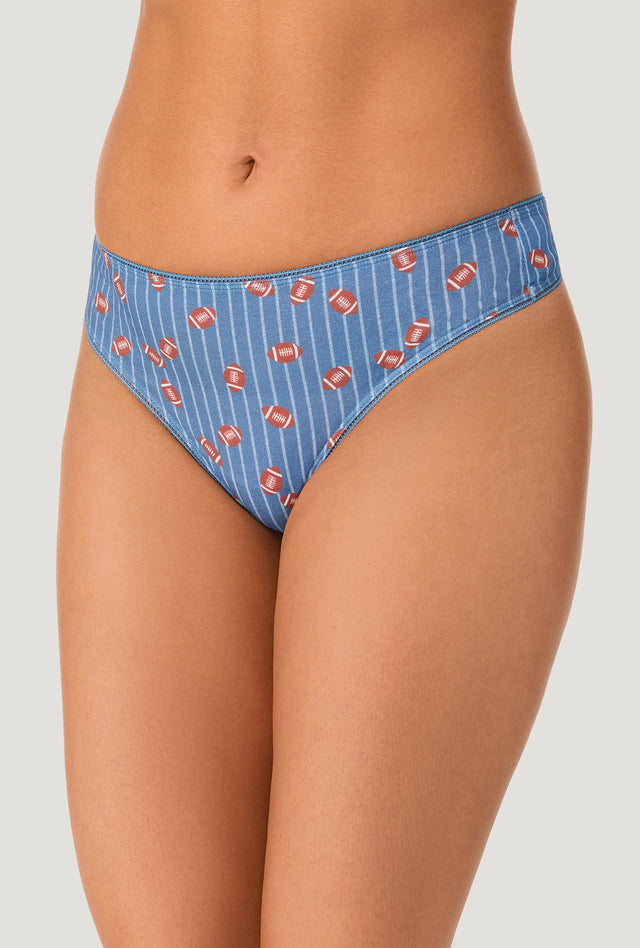 Game On Blue Stretch Jersey Wide Side Thong Underwear