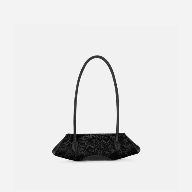 ELIZABETH BAGUETTE MINI FLORAL QUILT BLACK/SILVER