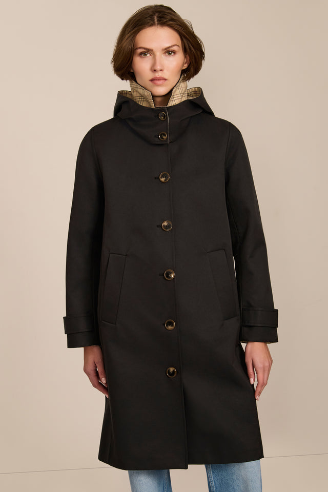 Bexley Plaid-Trim Raincoat