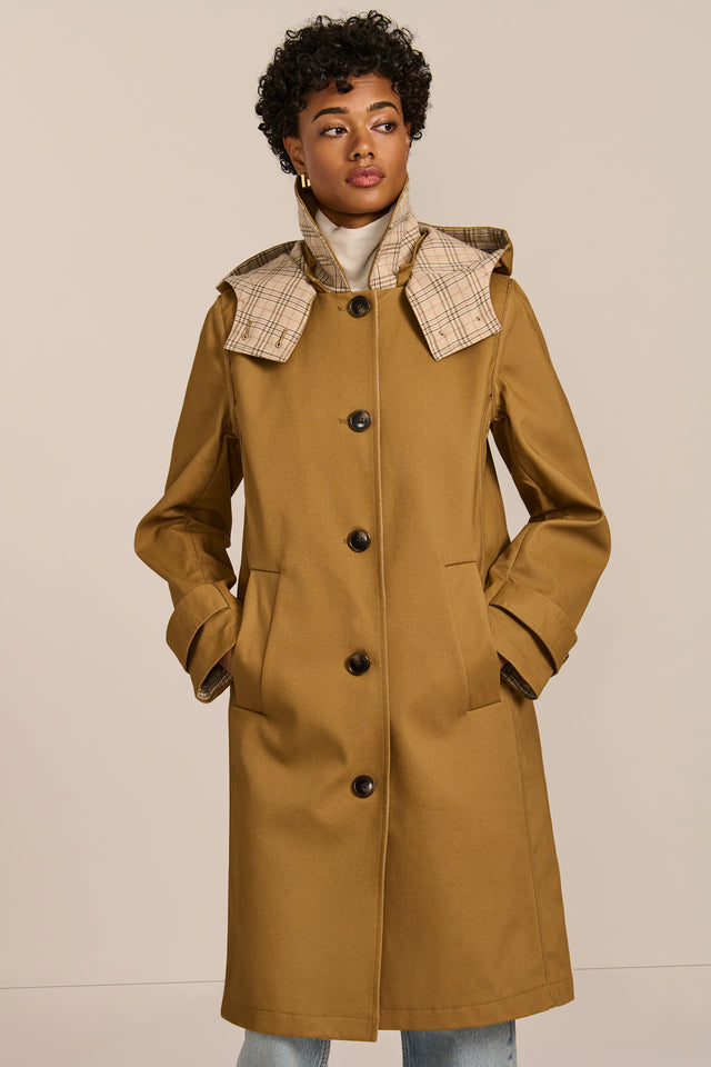 Bexley Plaid-Trim Raincoat