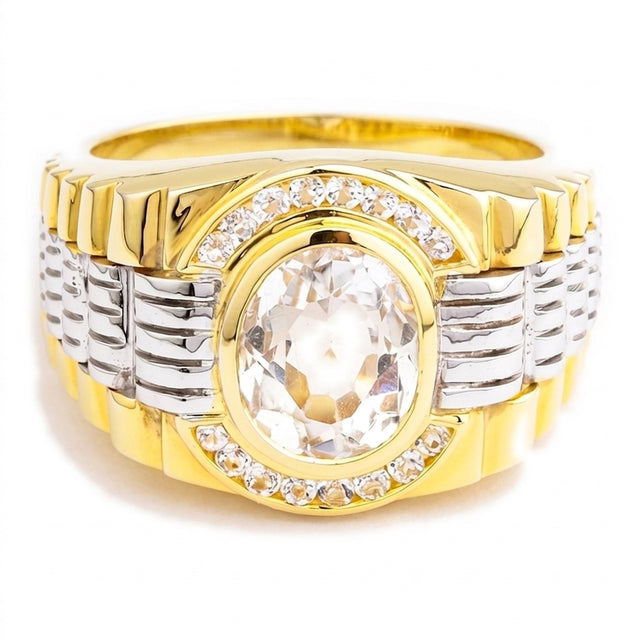 White Topaz Rolex-Inspired Ring — .925 Silver with 14K Gold Plating
