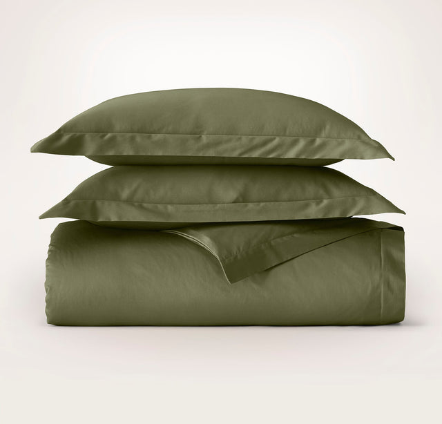 Percale Hemmed Duvet Set - Olivine