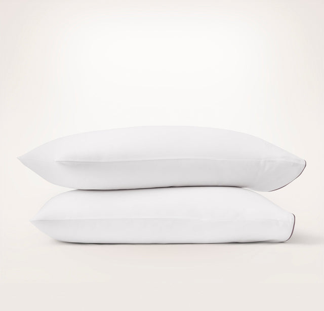 Signature Embellished Pillowcase Set - White/Plum Piped Edge