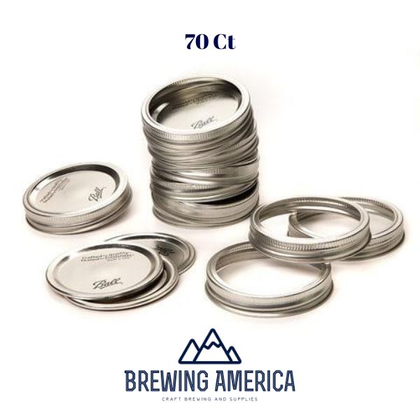 Ball CANNING JAR LIDS & RINGS *SET of 70 WIDE MOUTH MASON Ball JARS New SILVER