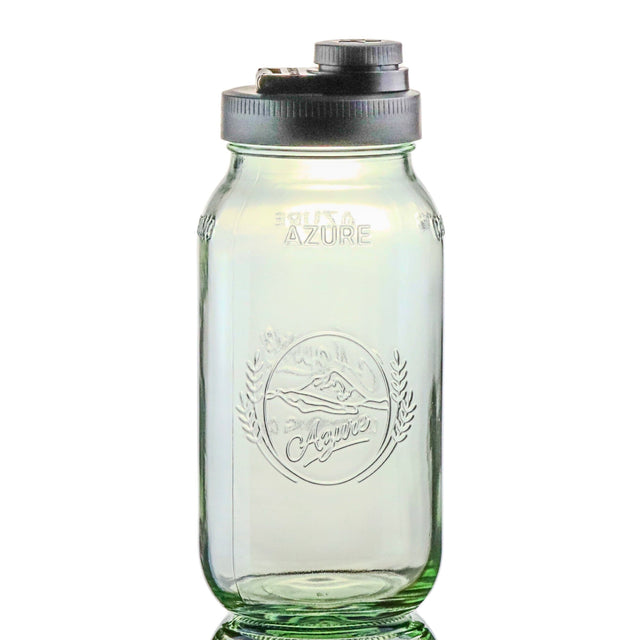 Glass Mason Jar Pitcher with Pour Lid - Azure Standard Jar, 2 Quart (64 oz) Wide Mouth, Black 1-Pack