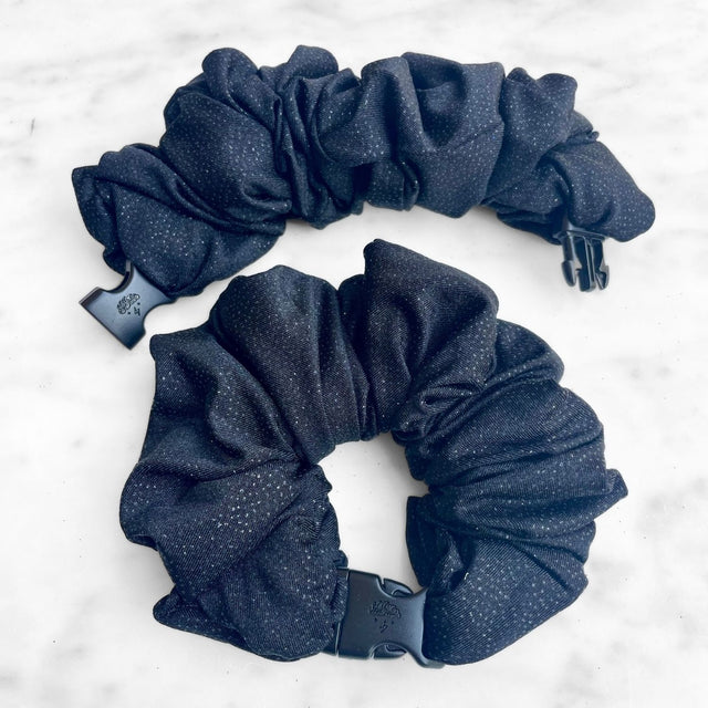 Black Cat Glitter JUMBO Buckle Scrunchie - No Snagging, No Tangles