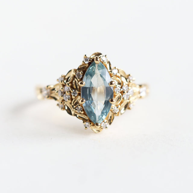 Elara Marquise Aqua Sapphire Engagement Ring - Ready to Ship