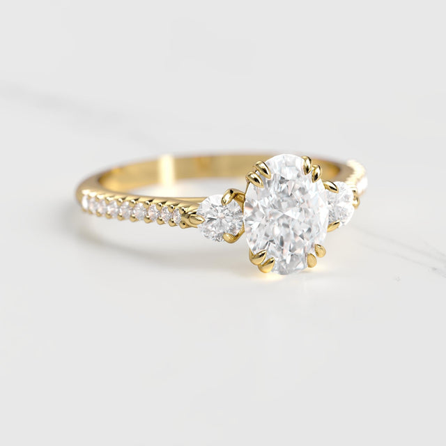 Oval moissanite ring with half etenity moissanites 1ct