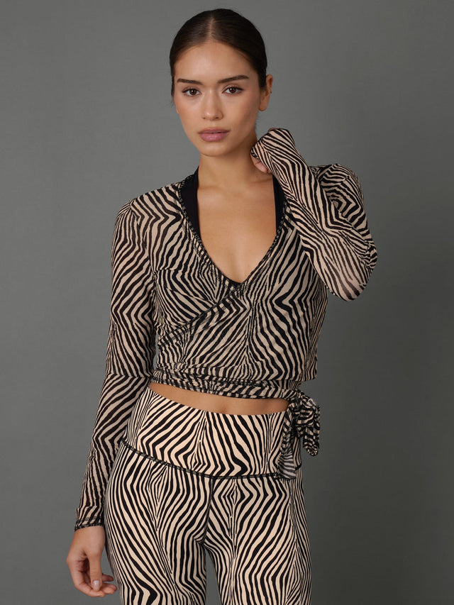 Mesh Wrap Top - Zebra Print