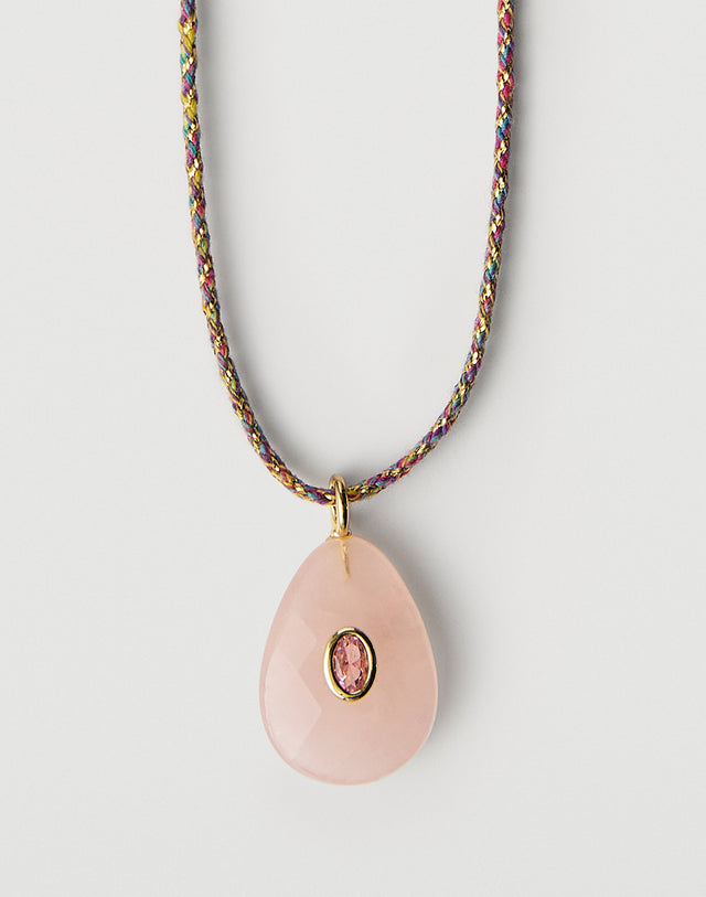Sparkle Cord Rose Stone Pendant Necklace