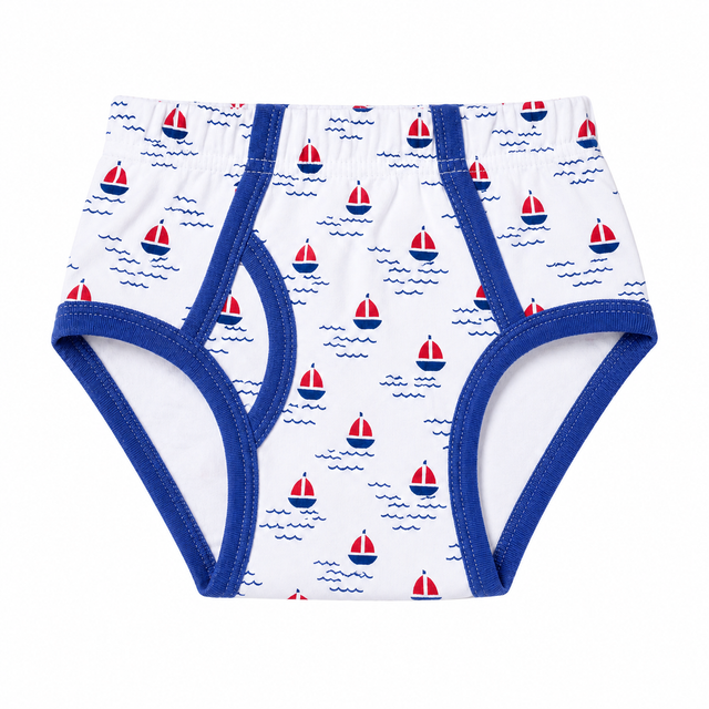 Boys Assorted Blue or Navy Boat Design Fine Cotton Panty