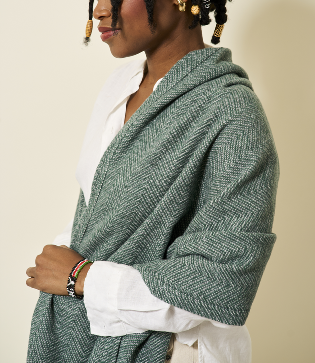 Bayside Herringbone Evergreen Shawl