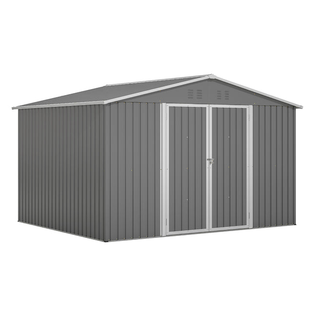 10x8 FT All-Weather Metal Storage Shed – Lockable Doors, Rustproof Steel, Easy Assembly for Garden, Patio, Backyard (Gray)