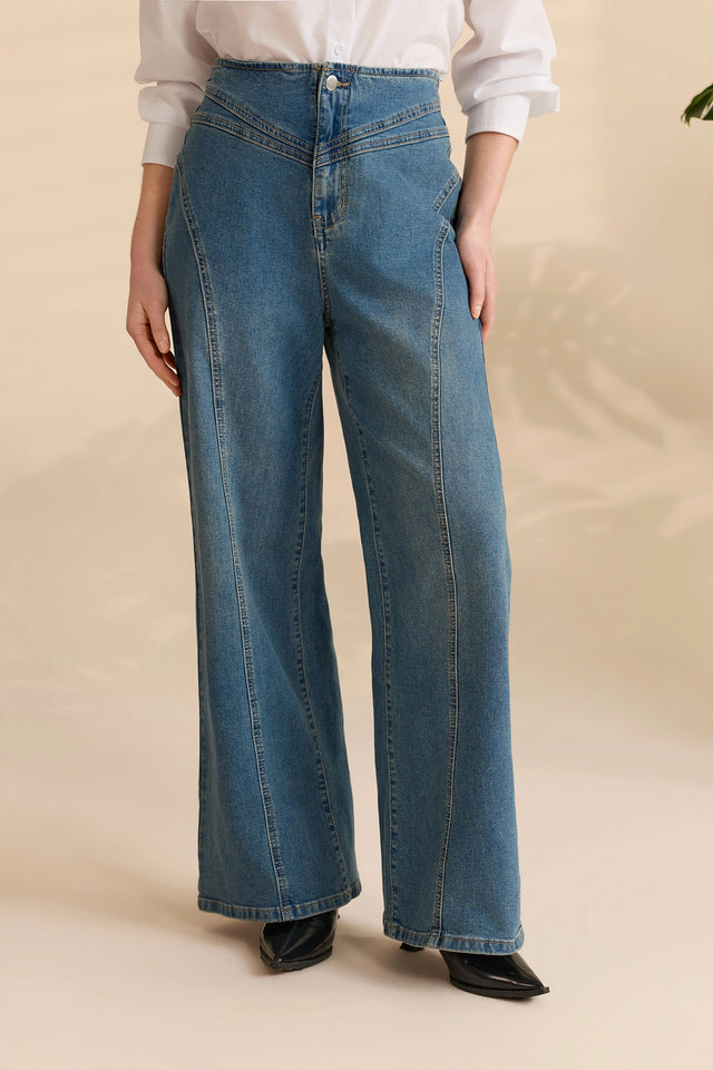 Womens Jean Blue Wide Leg High Waisted Pants | Cicy Bell