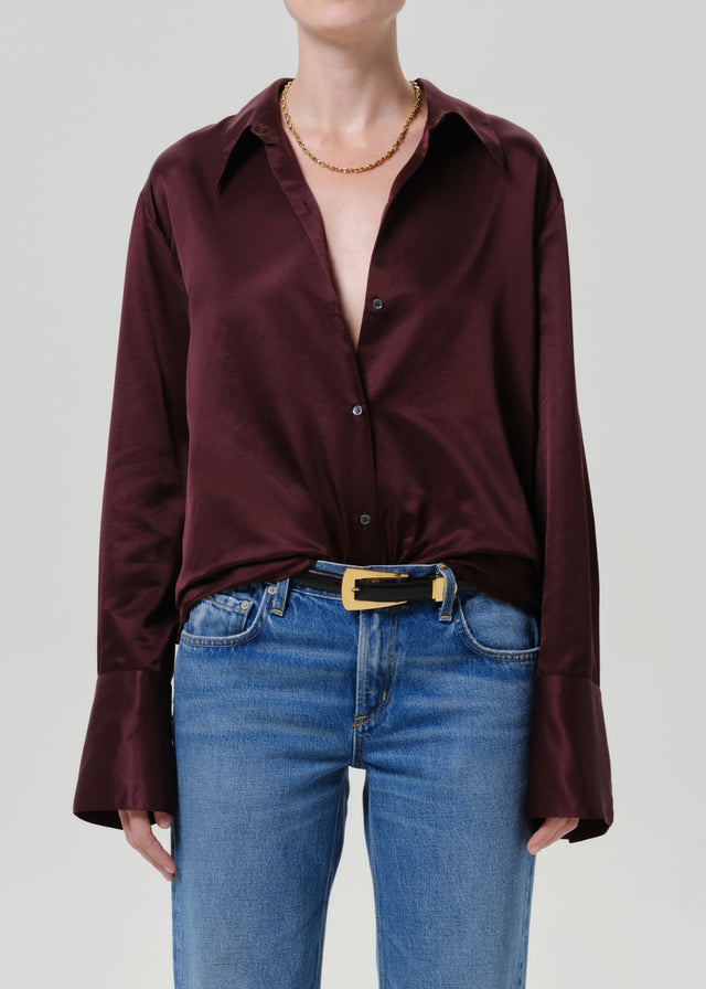 Camilia Silk Cotton Shirt in Burgundy