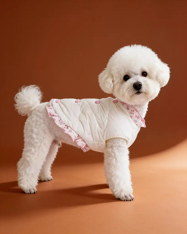 Floral Ruffle Edge Dog Jacket Warm Padded Coat for Small Dogs