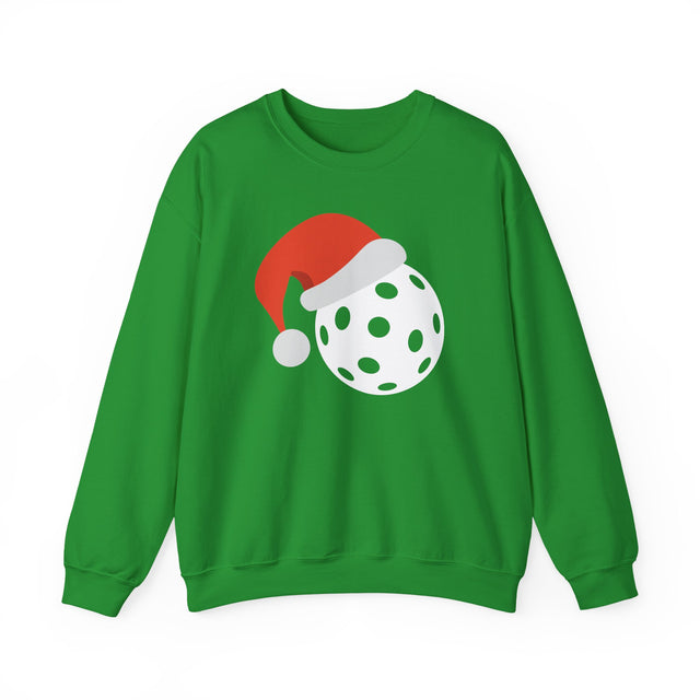 Christmas Pickleball Crewneck Sweatshirt - White Pickleball Wearing a Santa Hat - Pickleball Sweatshirt for Women & Men
