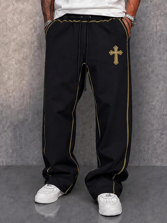 Casual Cross Embroidered Drawstring Pants