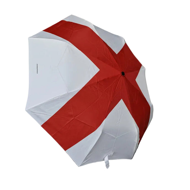 Travel umbrella with St George Cross design and push button automatic opening & closing