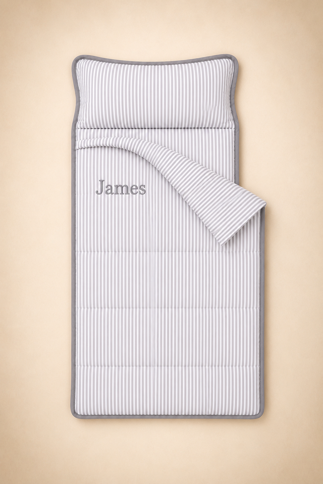 Personalized Toddler Nap Mat with Embroidered Name, Nap Mat with Pillow & Blanket, 100% Cotton