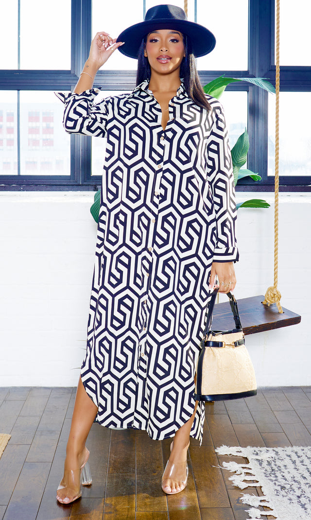 Geometric Pattern | of Button Down Maxi Dress
