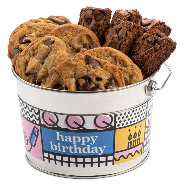 Happy Birthday Chocolate Chip Cookie and Brownie Sampler Bucket