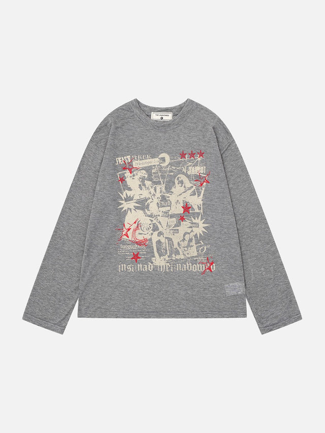 Faded Collage Graphic Long-Sleeve T-Shirt