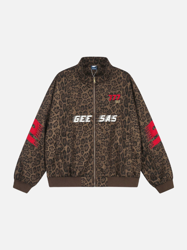 Dark Brown Leopard Print Bomber Jacket