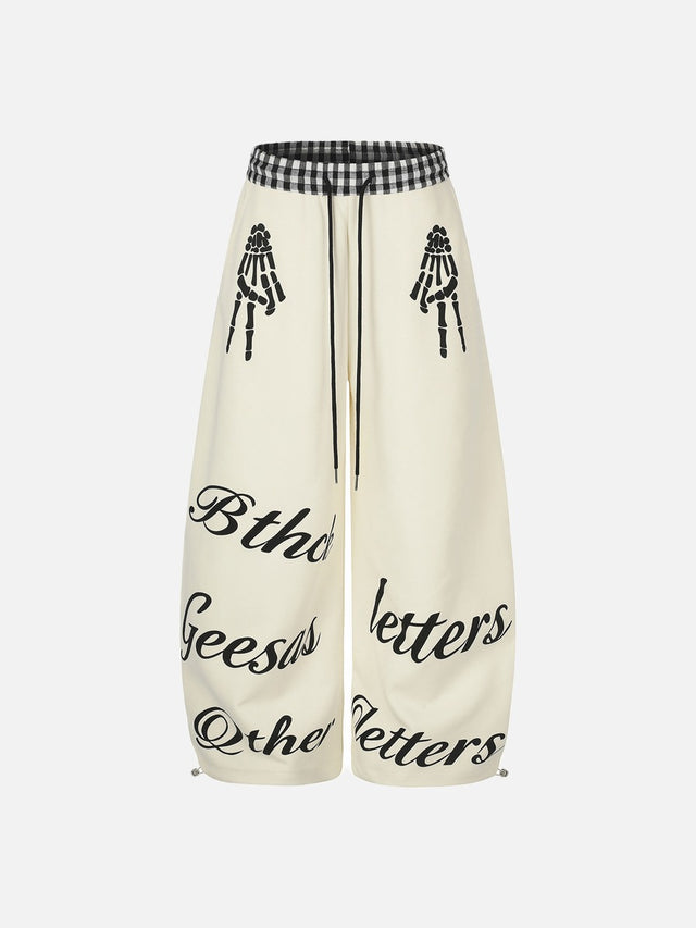 Stylized Skeleton Hand Wide-Leg Track Pants